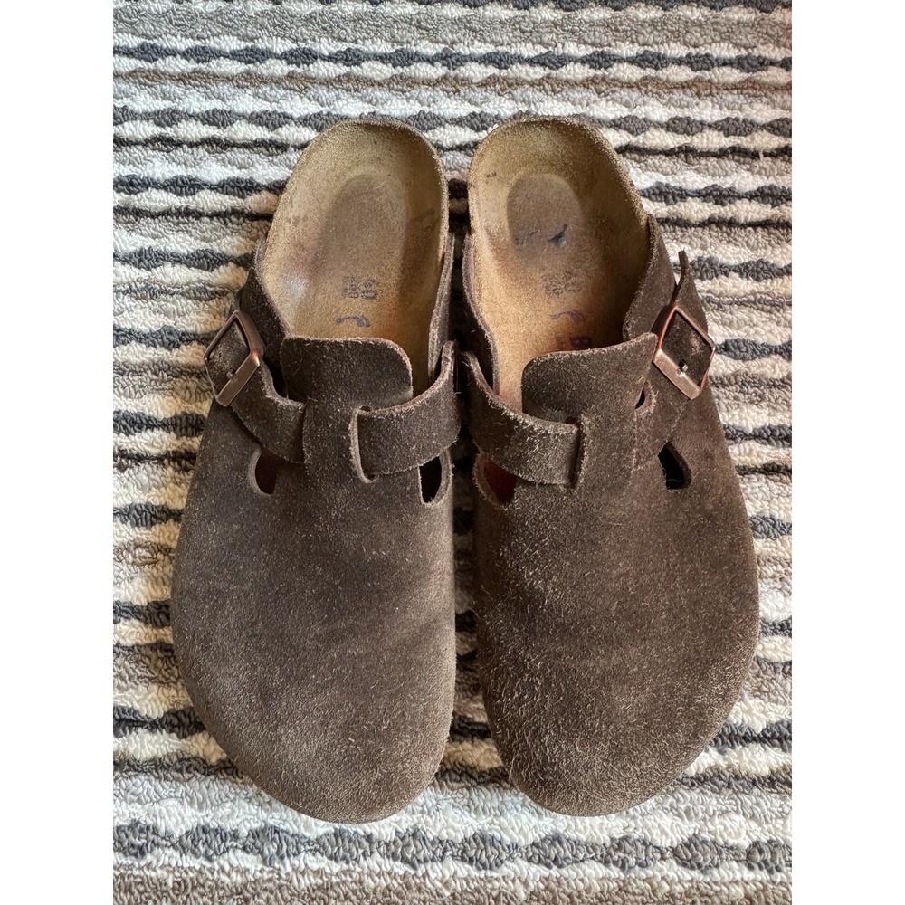 Birkenstock Boston Brown Suede Clogs Soft Footbed Size 40 EU Men 7 Women 9